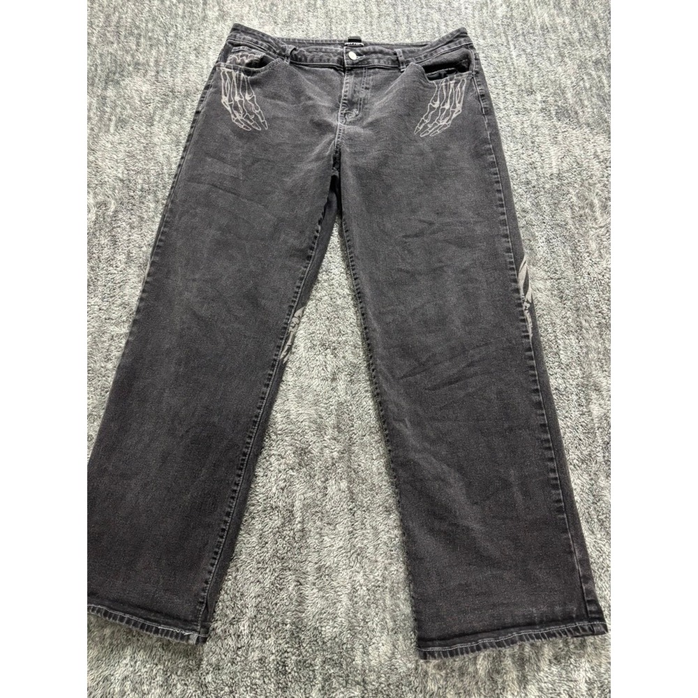Hot Topic Skeleton Print Jeans Mens 36x32 Black Goth Punk Graphic Denim